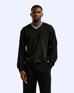 Midweight Terry Stripe Rib V-Neck