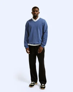 Midweight Terry Stripe Rib V-Neck